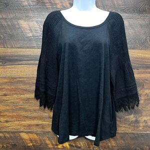 Eri + Ali Top Large Women's Pennbrooke Bat Lace Sleeve Gothcore Witchy Black